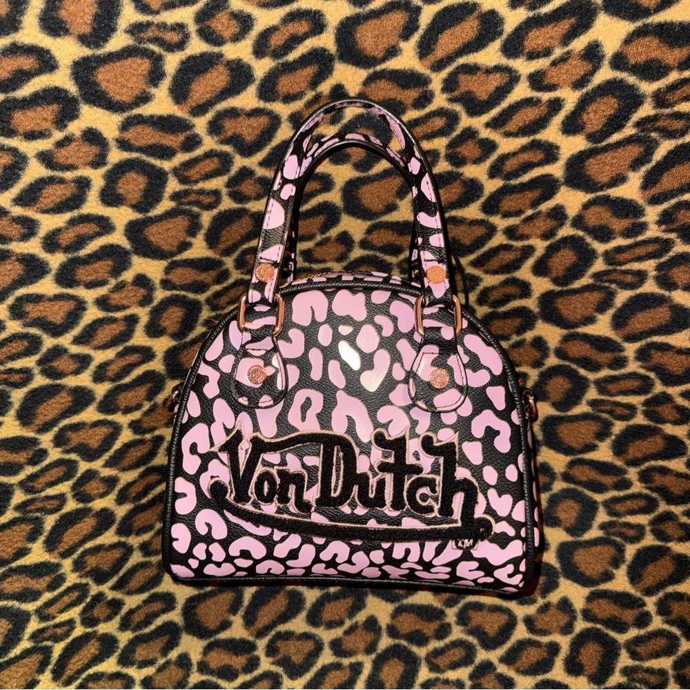 NWT VON DUTCH PUFF LOGO CHEETAH PINK BLACK BOWLING BAG